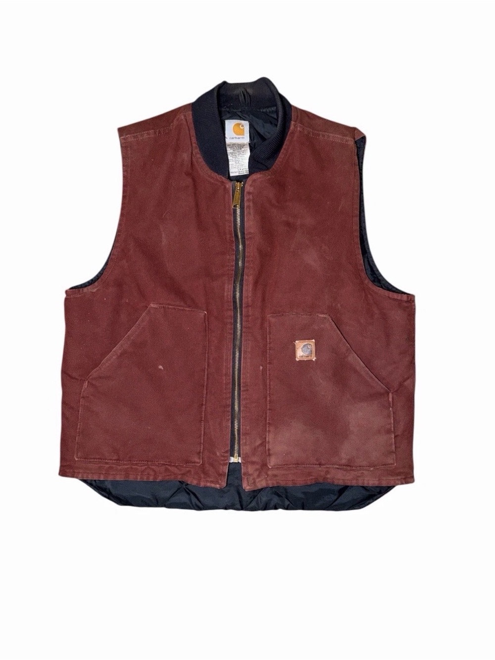 VINTAGE Men's Carhartt V02 CLY Clay Quilt Lined Full Zip Canvas Work Vest Sz L